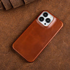 Oil-Wax Genuine Leather Apple iPhone Case with Magnetic Ring