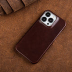 Oil-Wax Genuine Leather Apple iPhone Case with Magnetic Ring