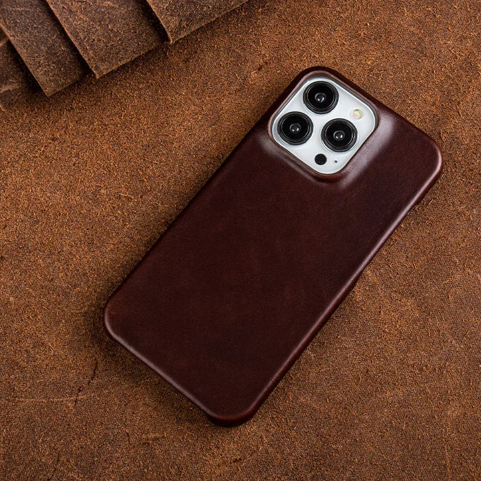 Oil-Wax Genuine Leather Apple iPhone Case with Magnetic Ring