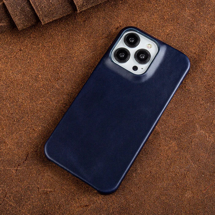Oil-Wax Genuine Leather Apple iPhone Case with Magnetic Ring