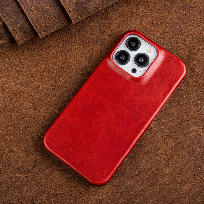 Oil-Wax Genuine Leather Apple iPhone Case with Magnetic Ring