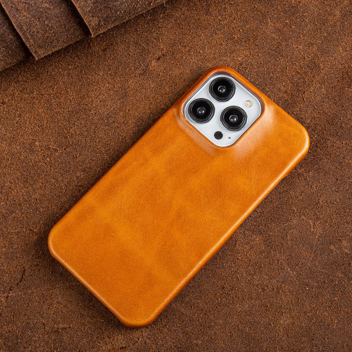 Oil-Wax Genuine Leather Apple iPhone Case with Magnetic Ring