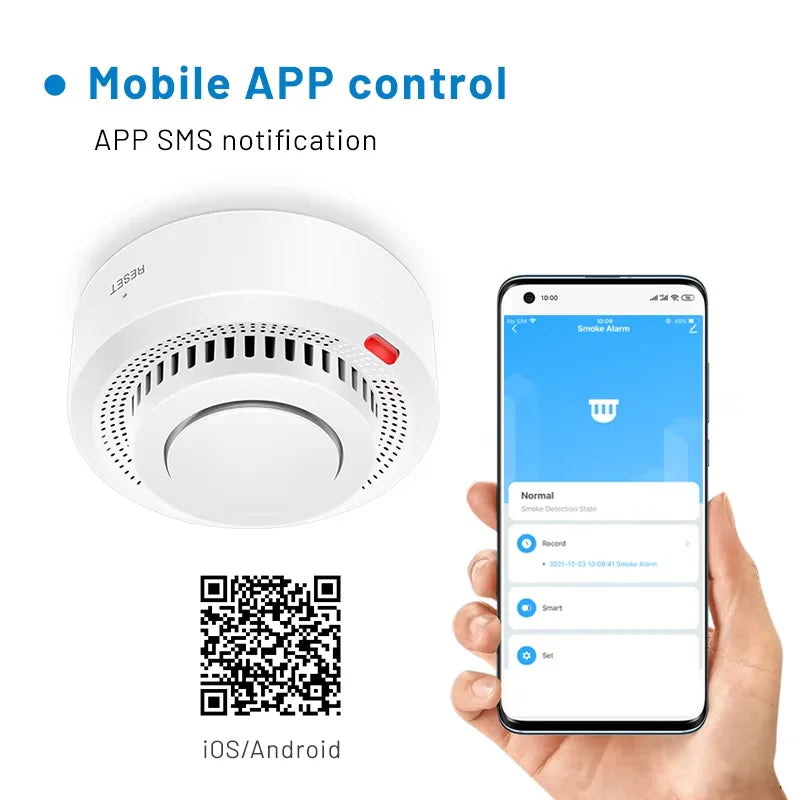 WiFi Smoke and Heat Detector with 85 dB Alarm, ABS, 8.0 cm