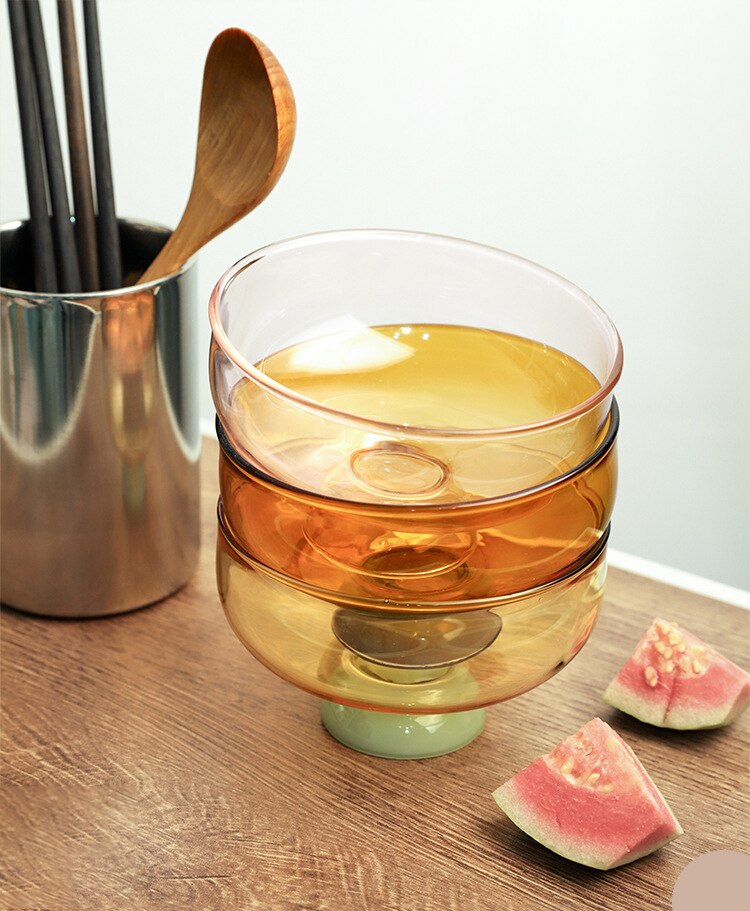Colorful Borosilicate Glass Dessert Bowl with Teaspoon, Ø 10.7 x H 6 cm