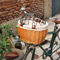 Front-Mounted Wicker Dog Bike Basket, Handwoven Rattan, 30 × 25 × 20 cm