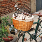Front-Mounted Wicker Dog Bike Basket, Handwoven Rattan, 30 × 25 × 20 cm