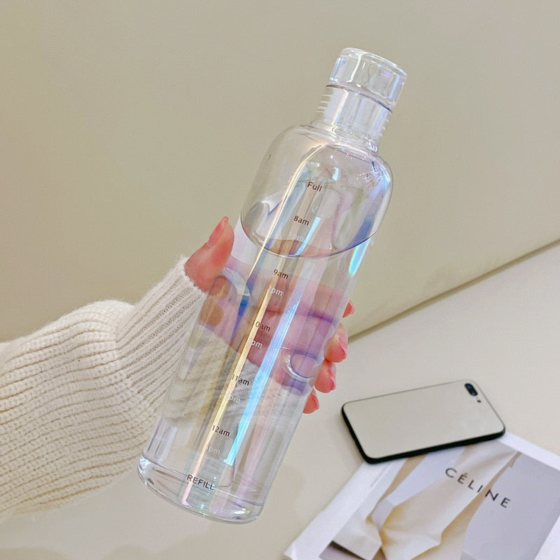 Glass Water Bottle with Printed Time Scale, 500 ml or 750 ml