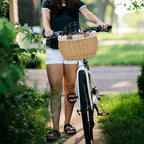 Front-Mounted Wicker Dog Bike Basket, Handwoven Rattan, 30 × 25 × 20 cm