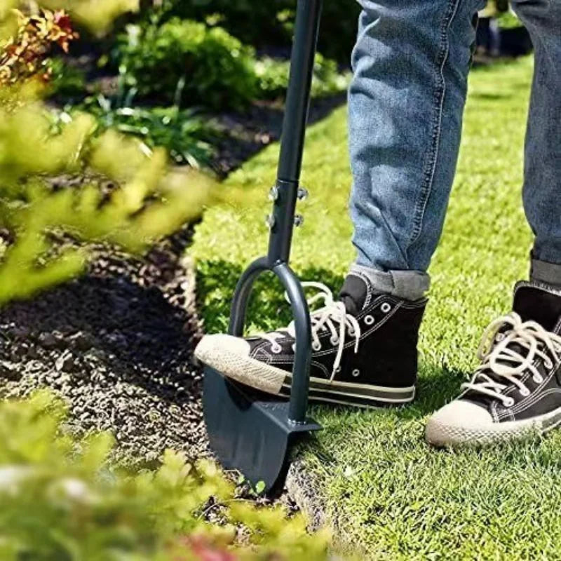 Manual Lawn Edger with Serrated Crescent Steel Blade and Footrest