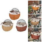 Front-Mounted Wicker Dog Bike Basket, Handwoven Rattan, 30 × 25 × 20 cm