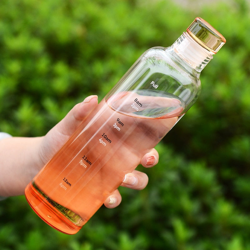 Glass Water Bottle with Printed Time Scale, 500 ml or 750 ml