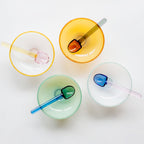 Colorful Borosilicate Glass Dessert Bowl with Teaspoon, Ø 10.7 x H 6 cm