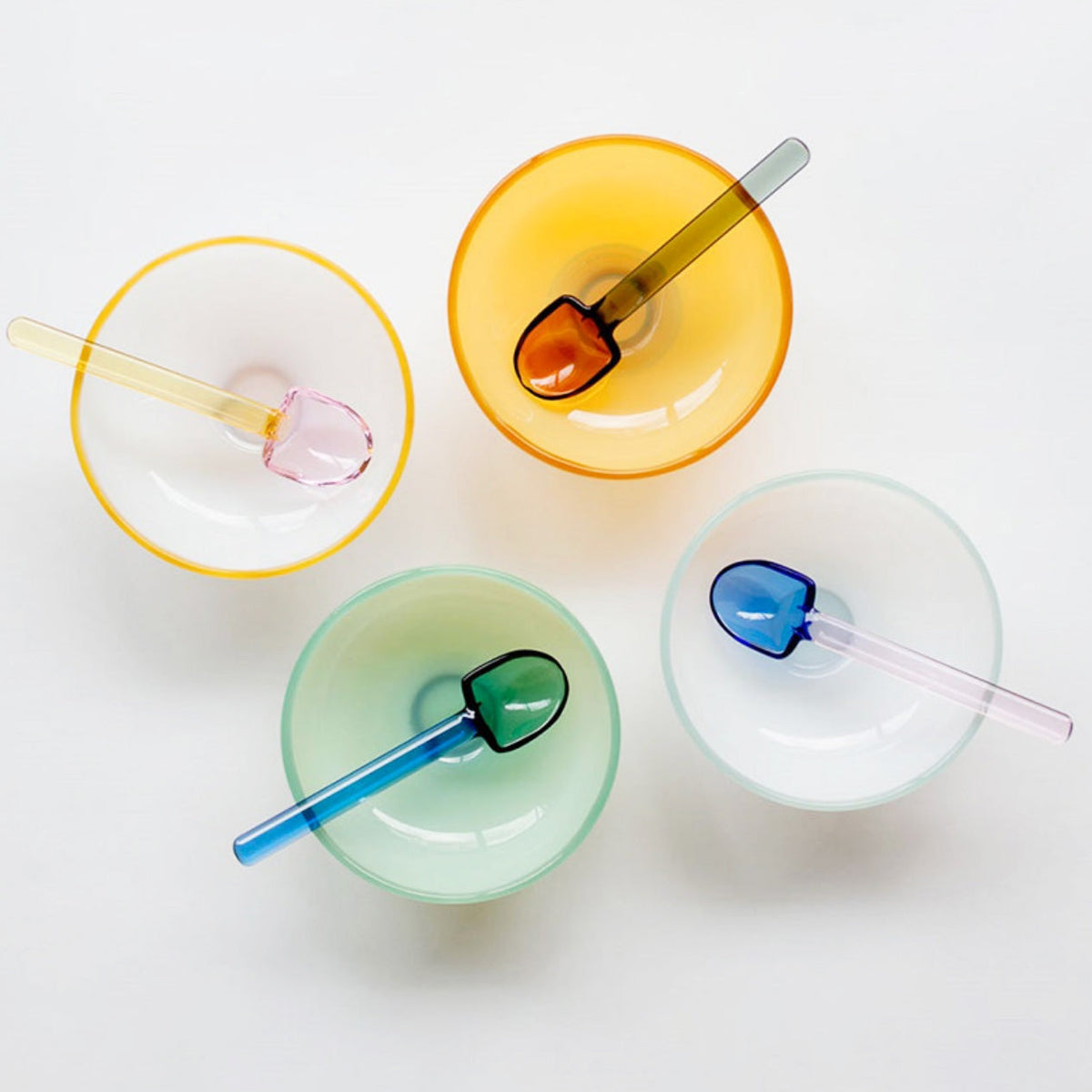 Colorful Borosilicate Glass Dessert Bowl with Teaspoon, Ø 10.7 x H 6 cm