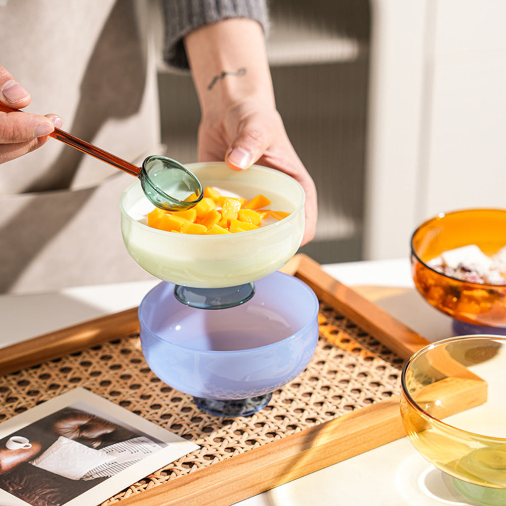 Colorful Borosilicate Glass Dessert Bowl with Teaspoon, Ø 10.7 x H 6 cm