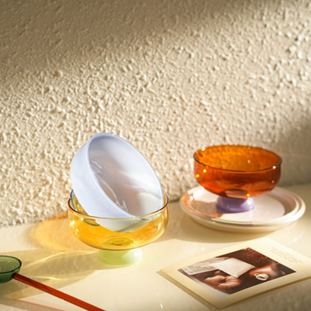 Colorful Borosilicate Glass Dessert Bowl with Teaspoon, Ø 10.7 x H 6 cm