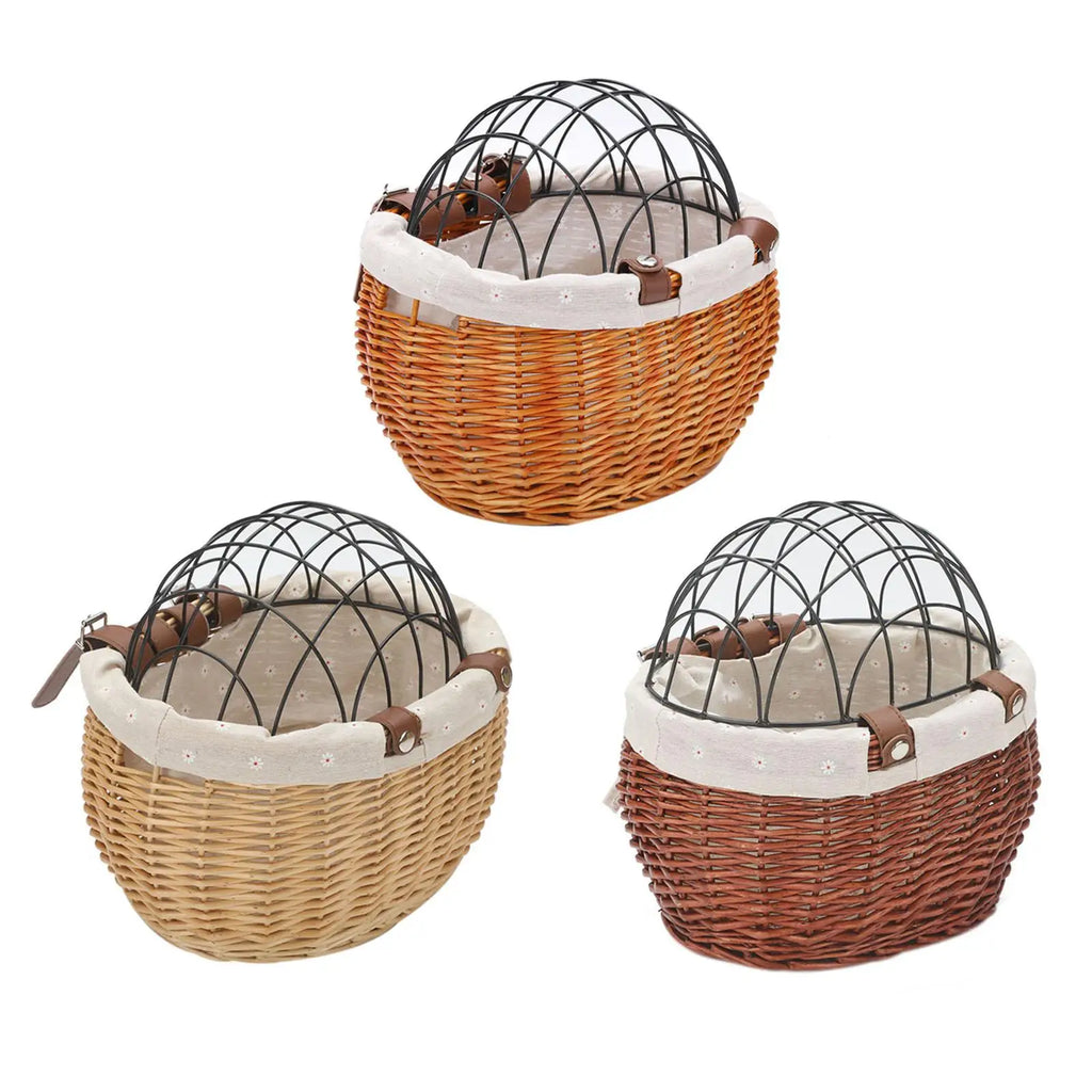 Front-Mounted Wicker Dog Bike Basket, Handwoven Rattan, 30 × 25 × 20 cm