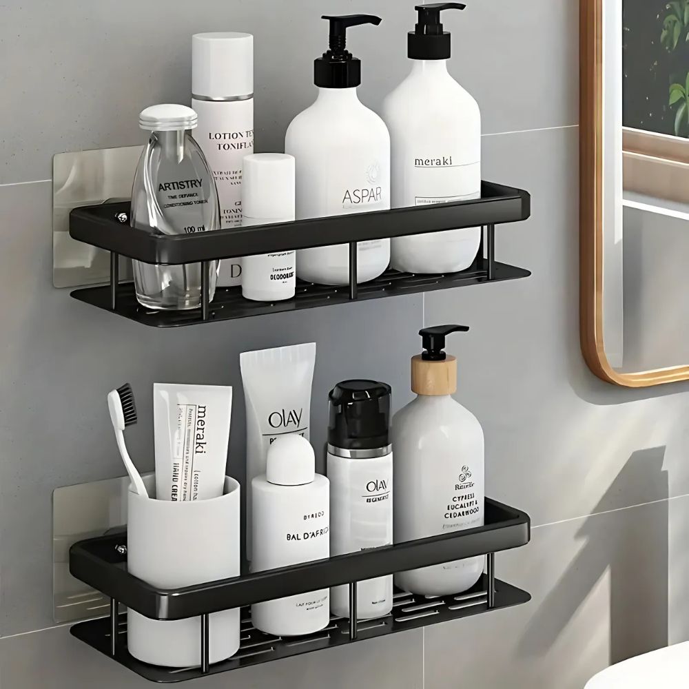 Wall-Mounted Shower Caddy Organizer, Aluminum and Carbon Steel