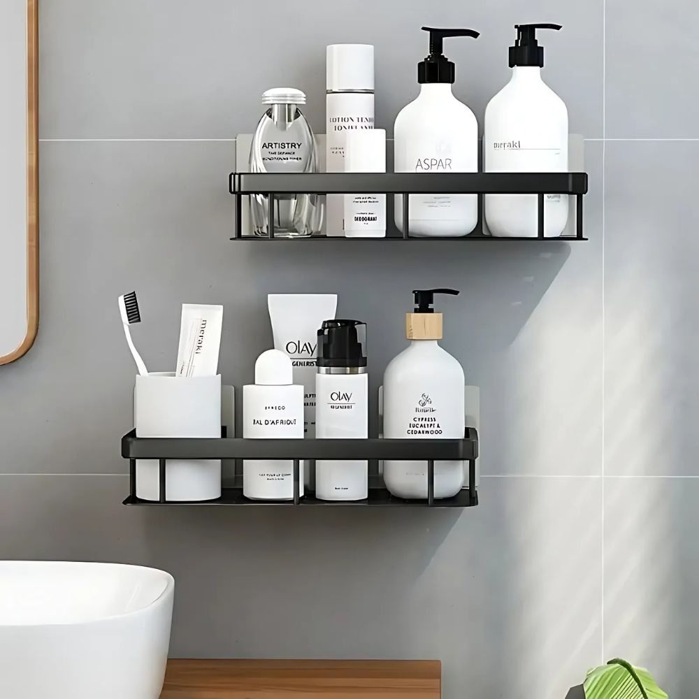 Wall-Mounted Shower Caddy Organizer, Aluminum and Carbon Steel