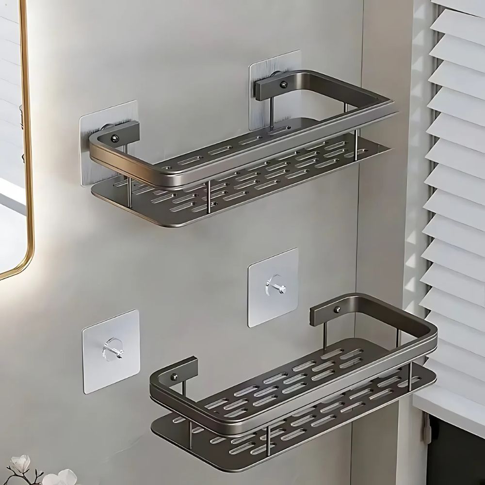 Wall-Mounted Shower Caddy Organizer, Aluminum and Carbon Steel