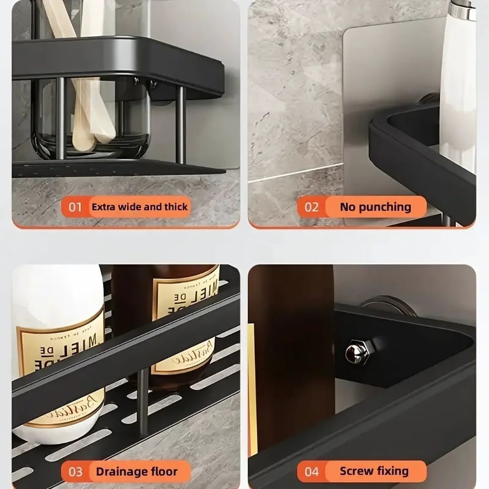 Wall-Mounted Shower Caddy Organizer, Aluminum and Carbon Steel