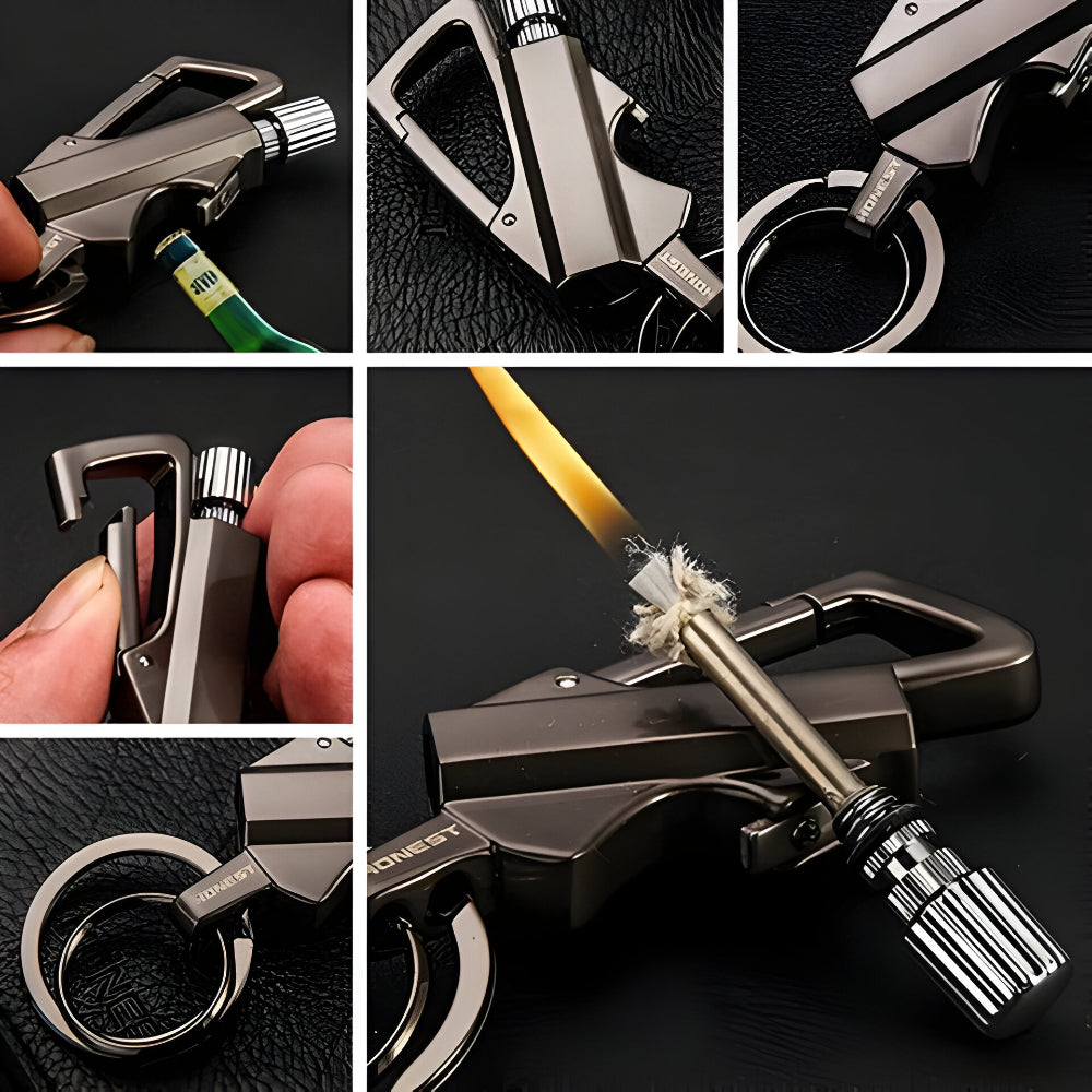 Flint Fire Starter Keychain with Bottle Opener, Alloy Casing, 7 cm
