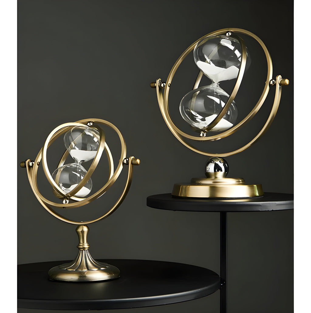 Brass and Glass Hourglass Timer, 24 cm × 22 cm, 30 or 60 Minutes