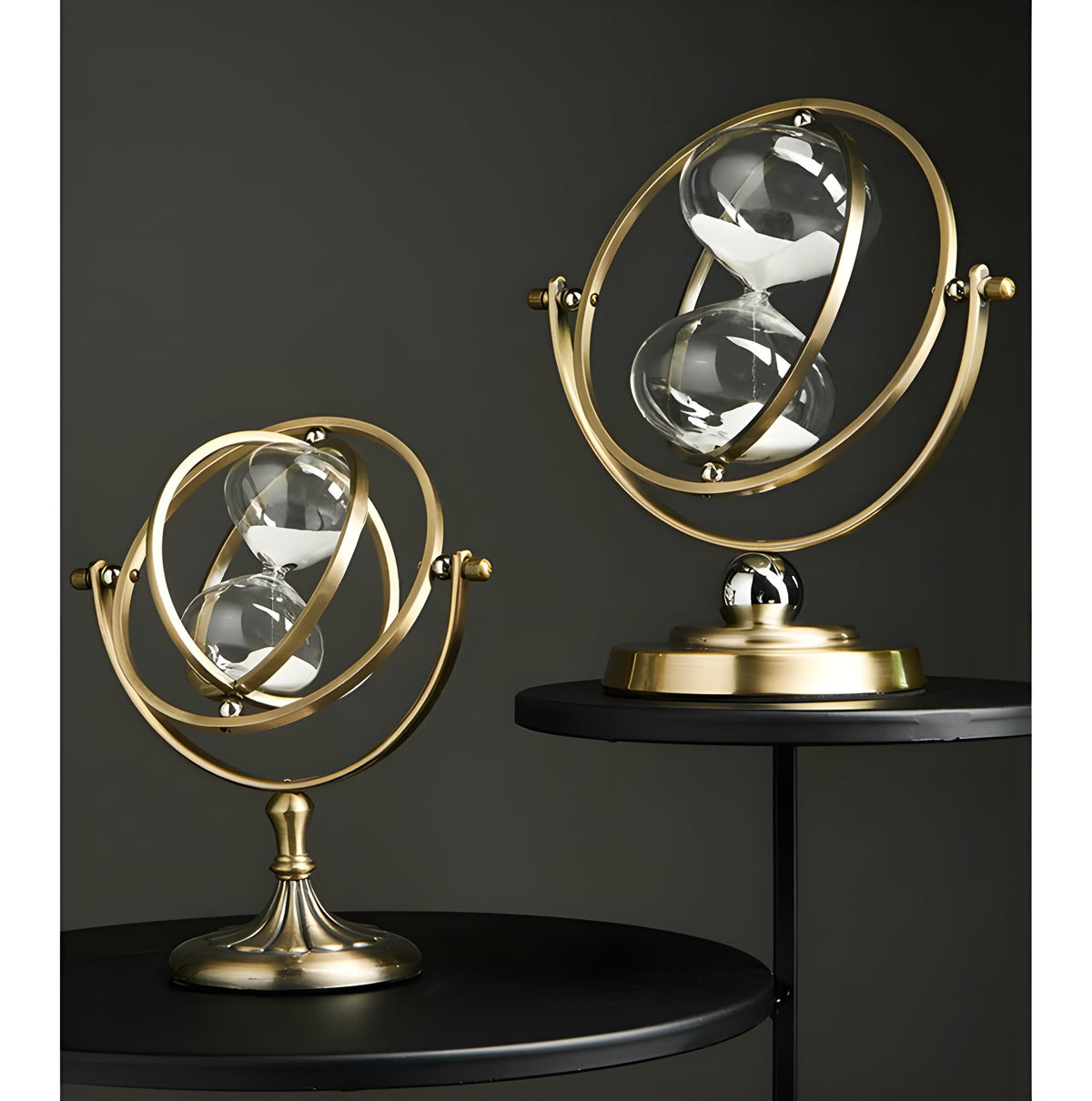 Brass and Glass Hourglass Timer, 24 cm × 22 cm, 30 or 60 Minutes