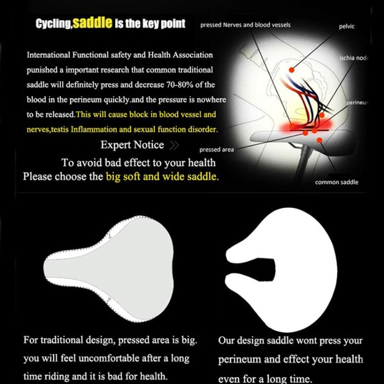 Noseless Mountain Bike Saddle with Thick Soft Padding, 20 x 18cm, Black