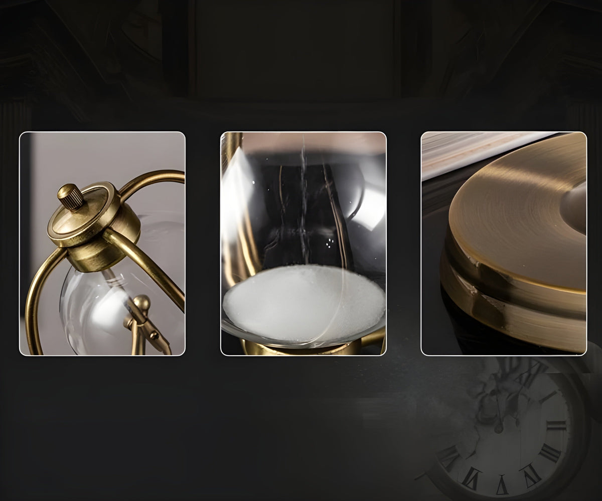 Brass and Glass Hourglass Timer, 24 cm × 22 cm, 30 or 60 Minutes