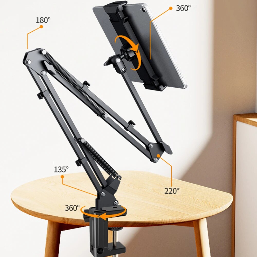 360° Rotatable Tablet Stand with Adjustable Aluminum Alloy Arm