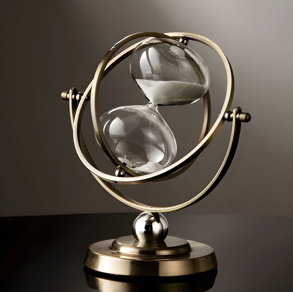 Brass and Glass Hourglass Timer, 24 cm × 22 cm, 30 or 60 Minutes