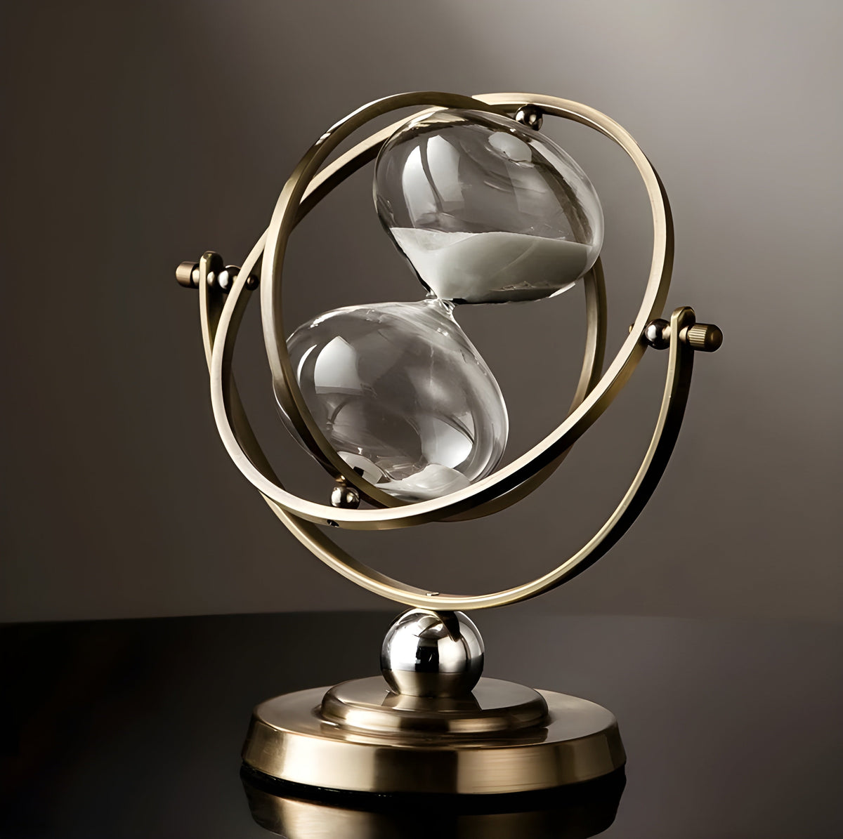 Brass and Glass Hourglass Timer, 24 cm × 22 cm, 30 or 60 Minutes