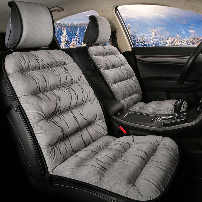 Quilted Short Plush Car Seat Cushion Pad with Headrest Cover, 19.1 x 40.6 in