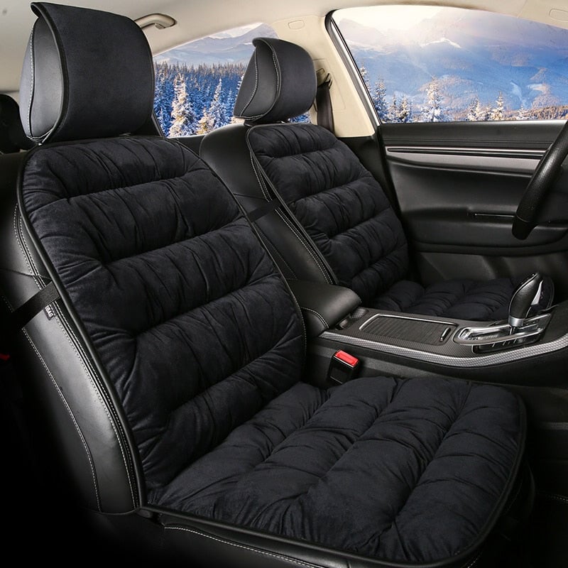 Quilted Short Plush Car Seat Cushion Pad with Headrest Cover, 19.1 x 40.6 in