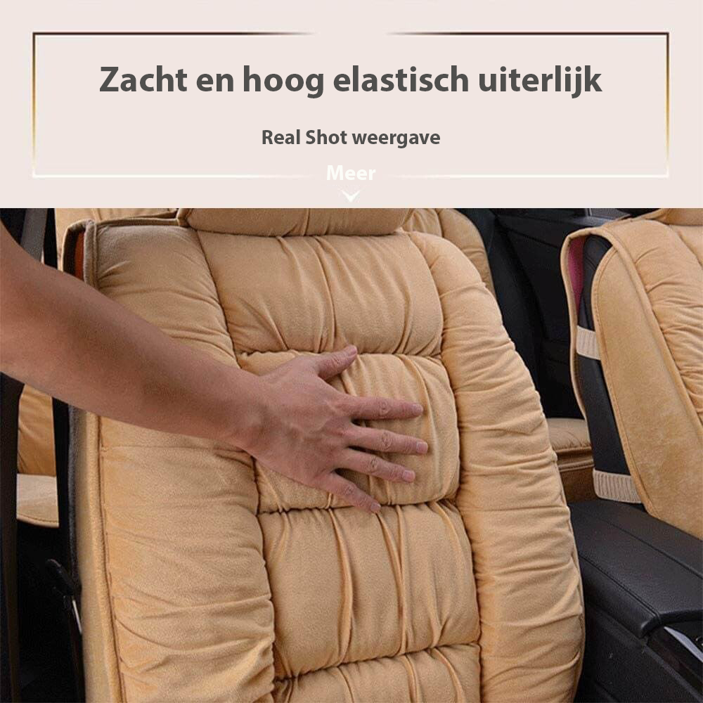 Quilted Short Plush Car Seat Cushion Pad with Headrest Cover, 19.1 x 40.6 in