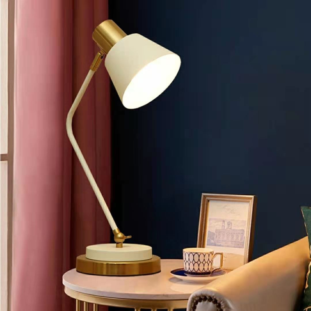 Adjustable Metal Desk Lamp with Swivel Arm and Brass Accents | Thrascher