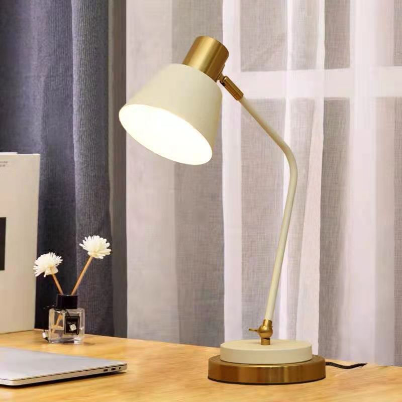 Adjustable Metal Desk Lamp with Swivel Arm and Brass Accents | Thrascher