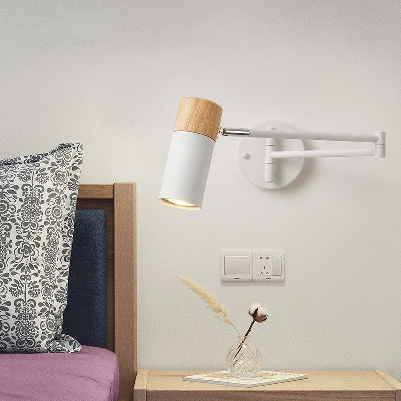 Adjustable Swivel Arm Wall Spotlight with Wood Accent | Thrascher