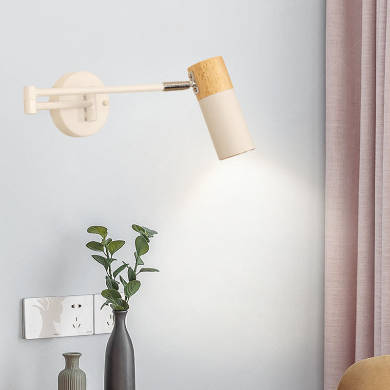 Adjustable Swivel Arm Wall Spotlight with Wood Accent | Thrascher