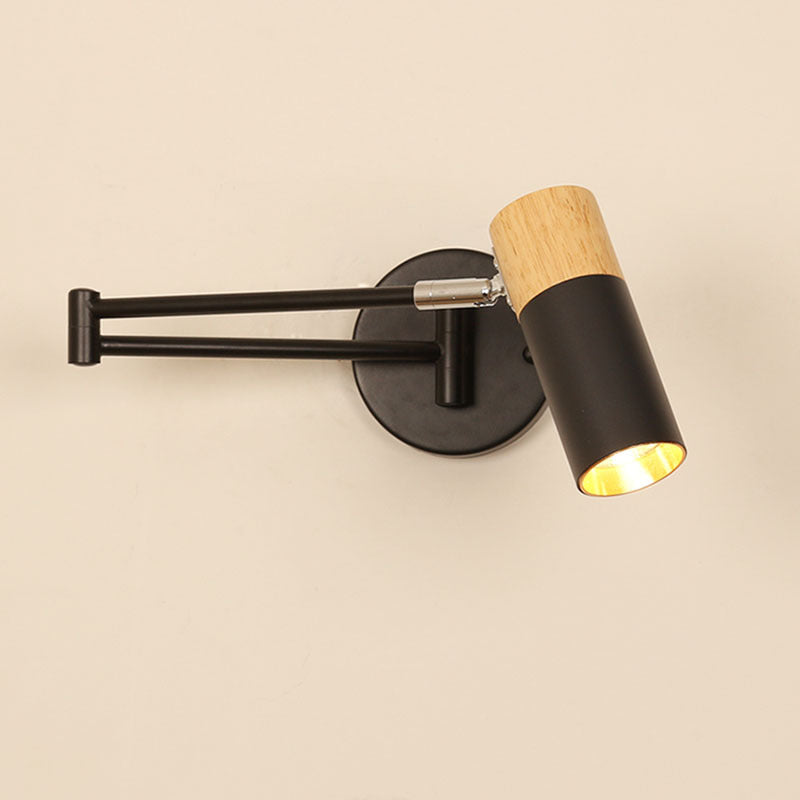 Adjustable Swivel Arm Wall Spotlight with Wood Accent | Thrascher