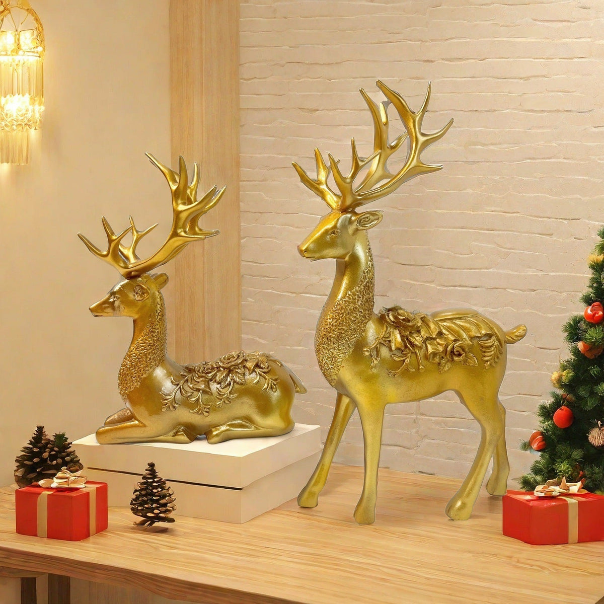 Artful Decorative Figure of a Magnificent Deer with Floral Details | Thrascher