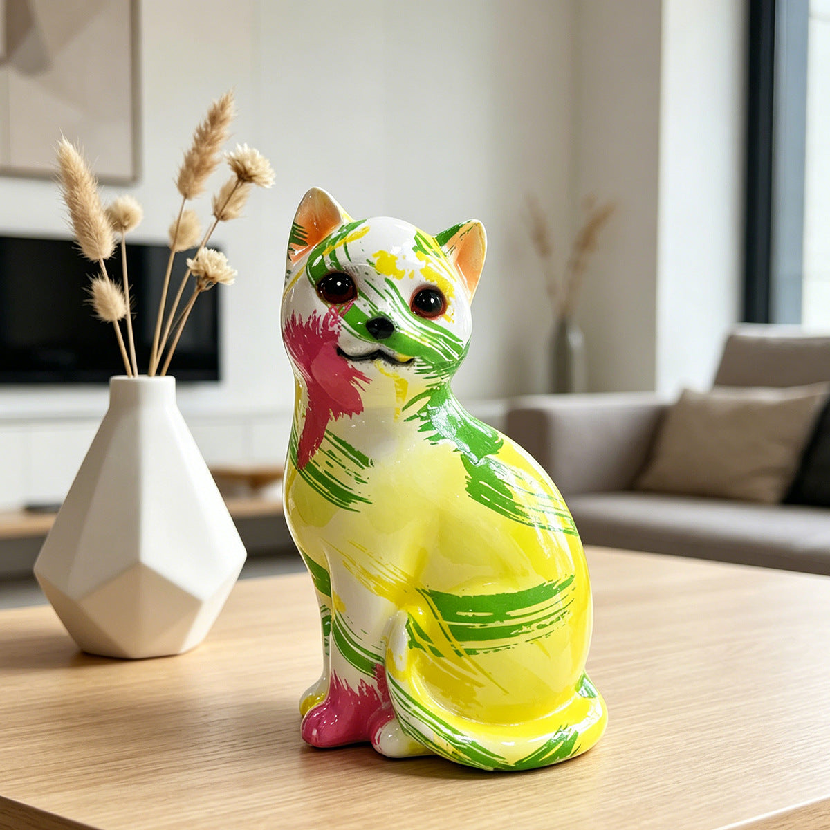 Artistic Cat Figurine in Vibrant Design | Thrascher
