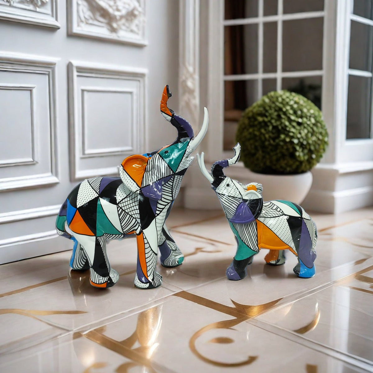 Artistic Elephant Figure with Colorful Design | Thrascher