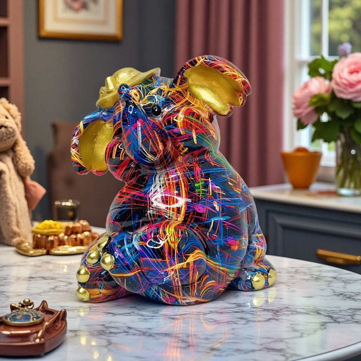Artistic Elephant Figure with Football Motif | Thrascher