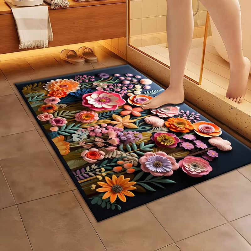 Artistic Floral Design Bath Mat | Thrascher
