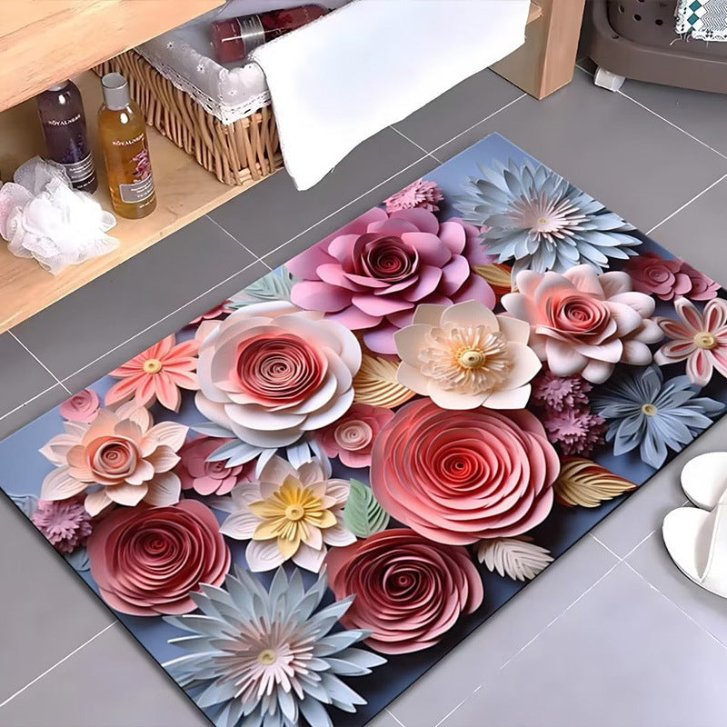 Artistic Floral Design Bath Mat | Thrascher