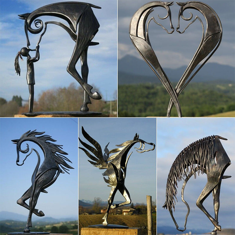 Metal Horse Garden Sculpture, 20 × 20 cm, Rustic Bronze