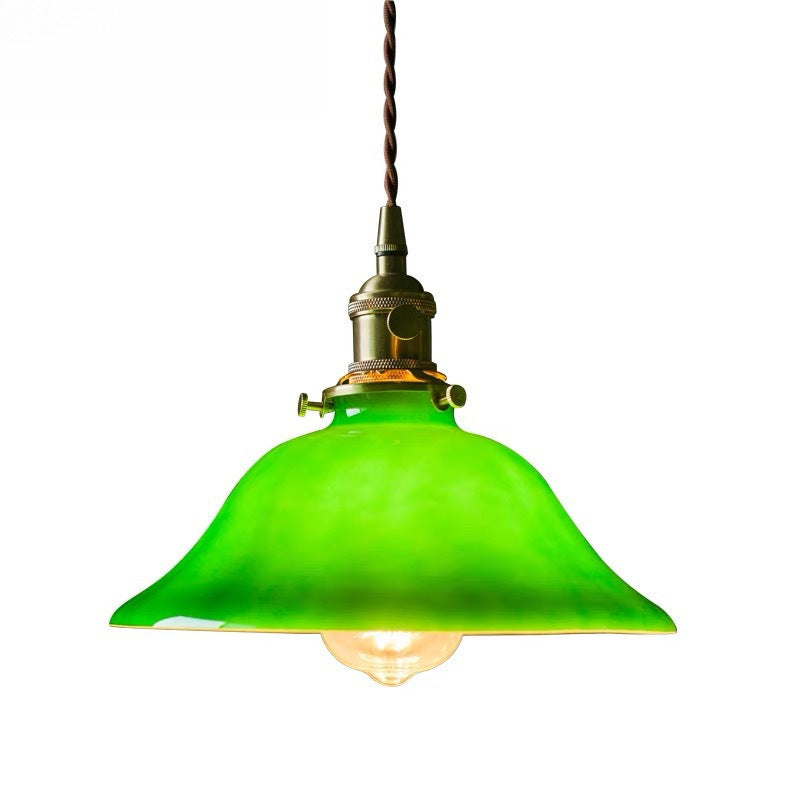 Banker-Style Glass Pendant Light with Brass Socket and Twisted Fabric Cord | Thrascher