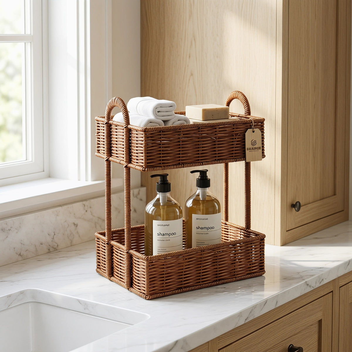 Bathroom Shelf Entirely made of Rattan | Thrascher