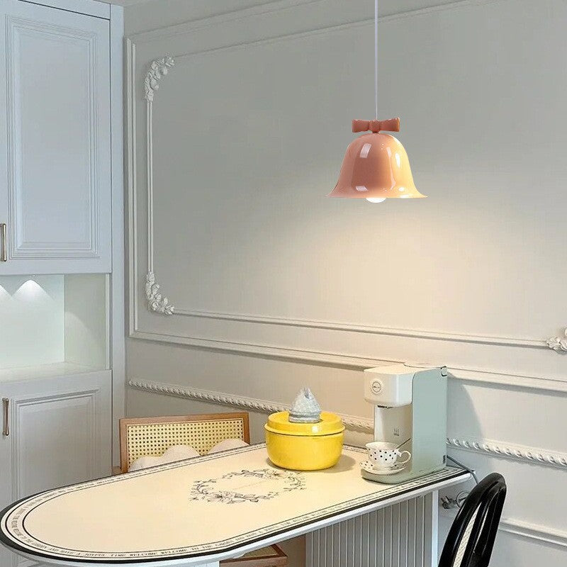 Bell-Shaped Ceramic Pendant Light with Decorative Bow Accent | Thrascher